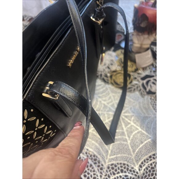 Michael Kors Leather Suede Black Jet Set Travel Tote Handbag Classic Purse - Picture 12 of 16